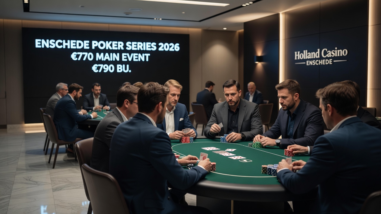 Uitzicht op de pokertafels en spelers in Holland Casino Amsterdam tijdens het WSOP Circuit evenement